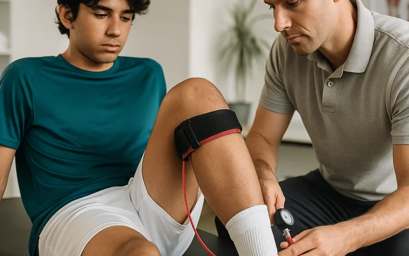 Rehabilitación con restricción de flujo sanguíneo en la enfermedad de Osgood-Schlatter persistente en un futbolista adolescente